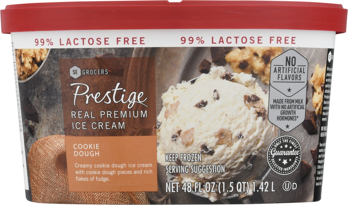 slide 5 of 9, Prestige Real Premium Ice Cream 99% Lactose Free Cookie Dough, 48 oz