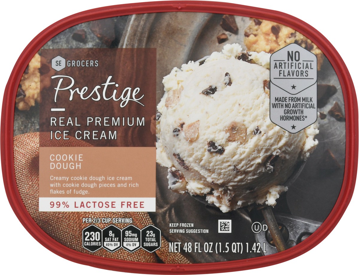 slide 9 of 9, Prestige Real Premium Ice Cream 99% Lactose Free Cookie Dough, 48 oz