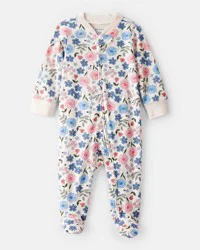 Carter's Baby Girl Floral 100% Cotton Long-Sleeve Snug Fit Sleep & Play Pajamas White