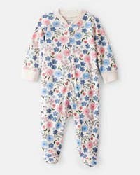 Carter's Baby Girl Floral 100% Cotton Long-Sleeve Snug Fit Sleep & Play Pajamas White