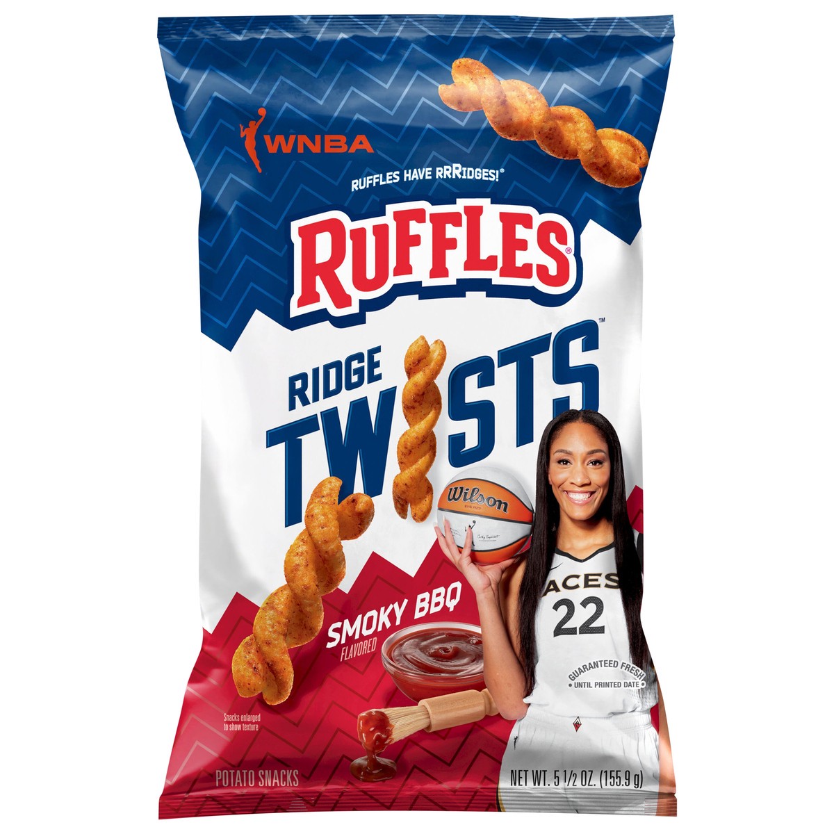 slide 1 of 3, Ruffles Ridge Twists Potato Snacks Smoky BBQ Flavored 5 1/2 Oz, 5.5 oz