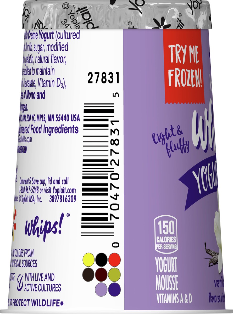slide 7 of 9, Yoplait Whips Yogurt Mousse, Vanilla Flavored, Gluten Free Snack, 4 OZ Yogurt Cup, 4 oz