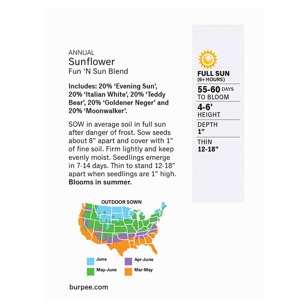 slide 3 of 5, Burpee Sunflower, Fun 'N Sun Blend Flower Seeds, 1 ct