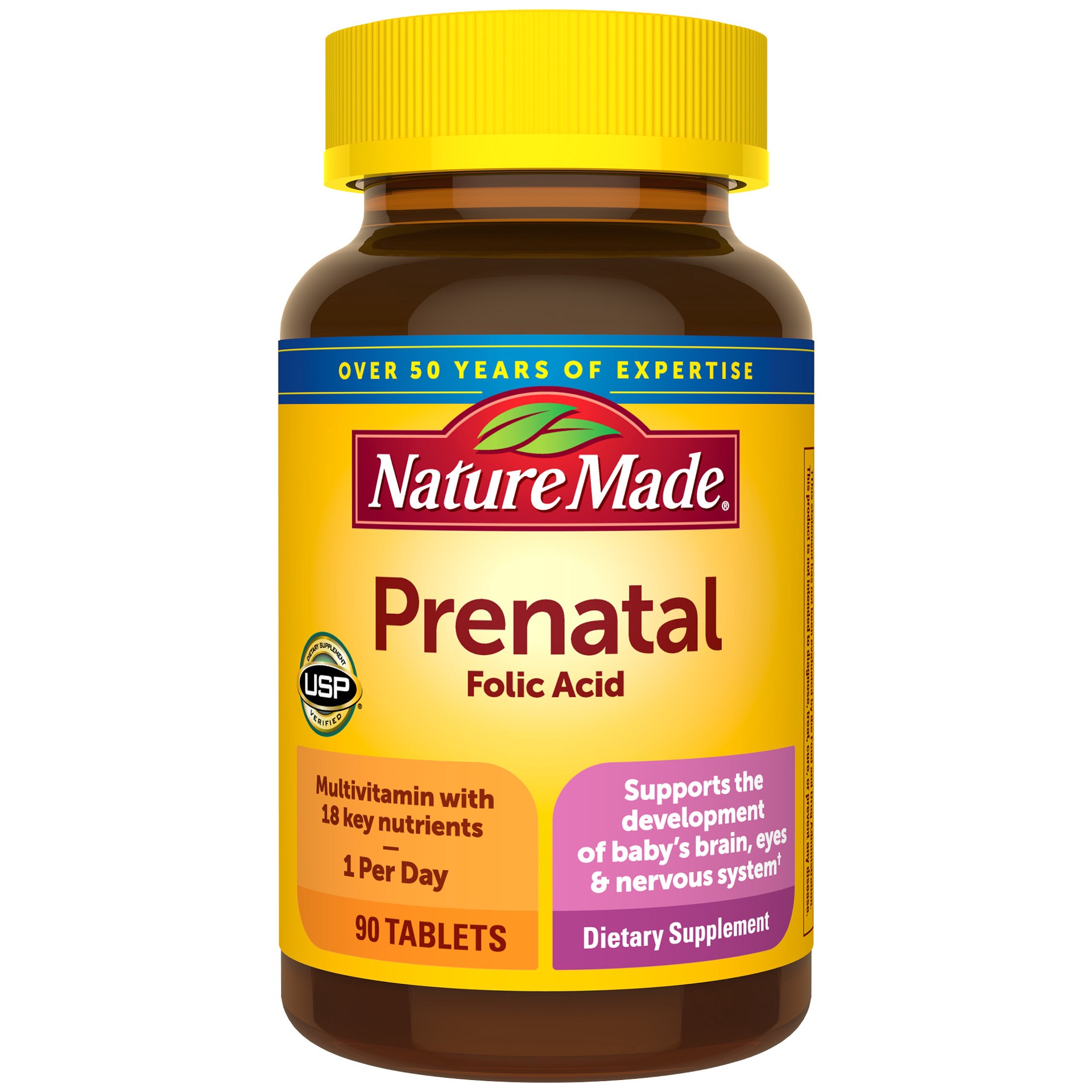 slide 1 of 4, Nature Made Prenatal Multivitamin with Folic Acid, Prenatal Vitamin and Mineral Supplement for Daily Nutritional Support, 90 Tablets, 90 Day Supply, 90 ct