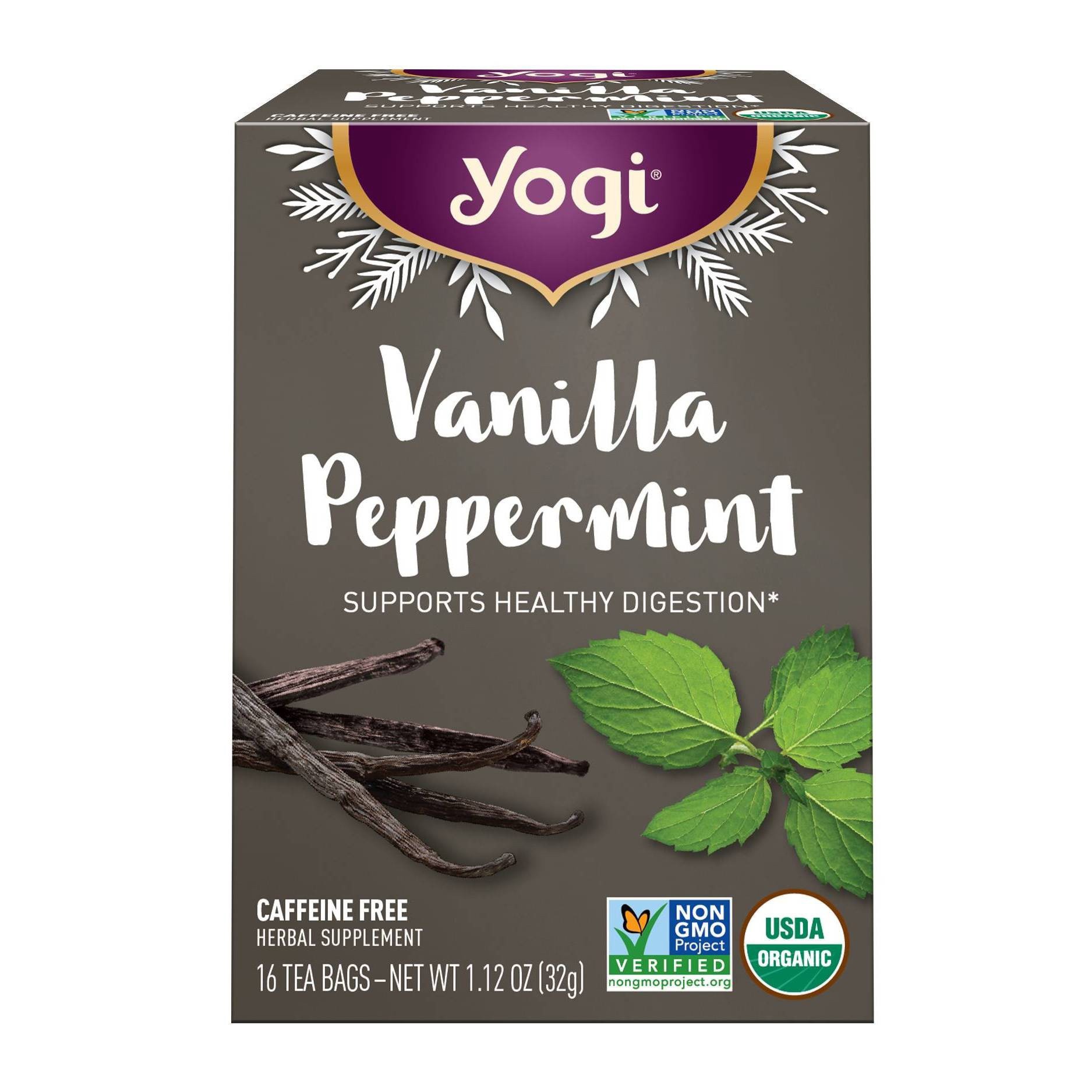 slide 1 of 9, Yogi Caffeine Free Vanilla Peppermint Herbal Supplement 16 Tea Bags, 16 ct