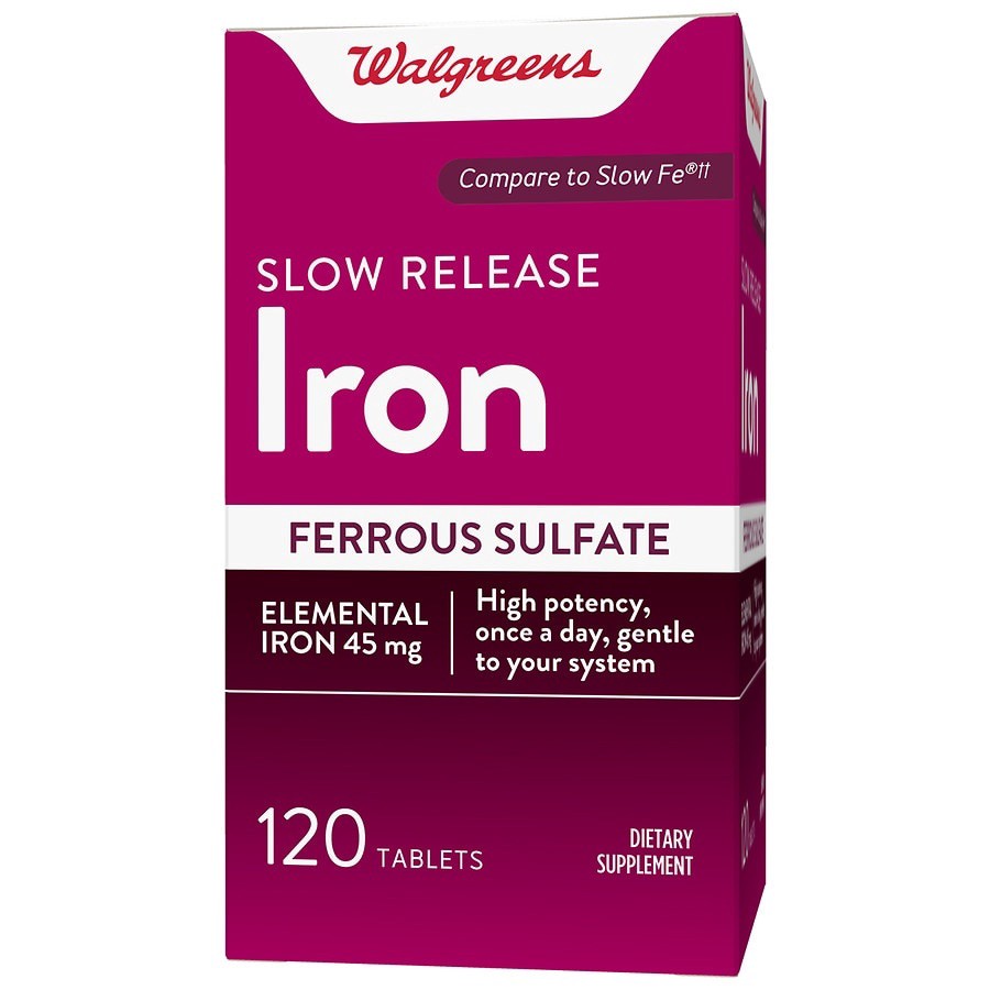 slide 1 of 5, Walgreens Slow Release Iron Ferrous Sulfate Tablets 45Mg, 120 ct