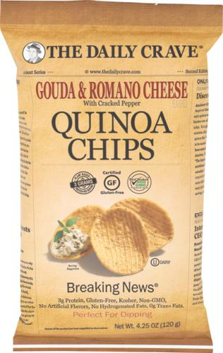 slide 1 of 1, The Daily Crave Gouda & Romano Cheese Quinoa Chips, 4.25 oz