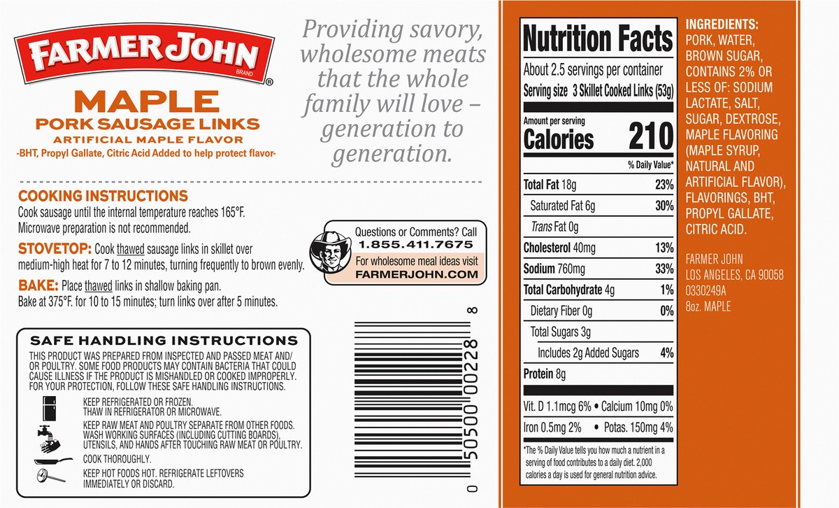 slide 3 of 7, Farmer John Maple Pork Sausage Links 8 ea, 8 ct