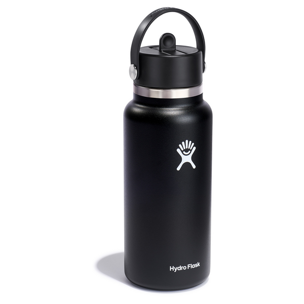 slide 1 of 1, Hydro Flask Wide Flex Straw Cap Bottle, Black, 32 oz