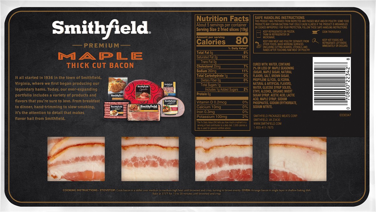 slide 2 of 3, Smithfield Thick Cut Premium Maple Bacon 12 oz, 12 oz