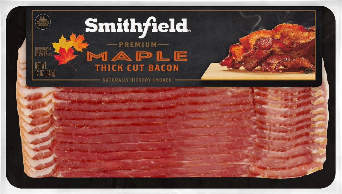 slide 3 of 3, Smithfield Thick Cut Premium Maple Bacon 12 oz, 12 oz