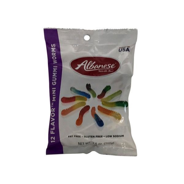 slide 1 of 1, Albanese Worlds Best 12 Flavor Gummi Worms, 7.5 oz