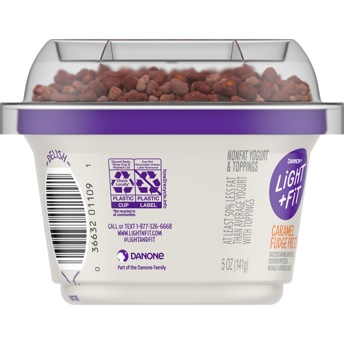 slide 9 of 10, Light + Fit Dannon Light & Fit Greek Crunch Caramel Fudge Pretzel Nonfat Yogurt 5 oz. Cup, 5 oz