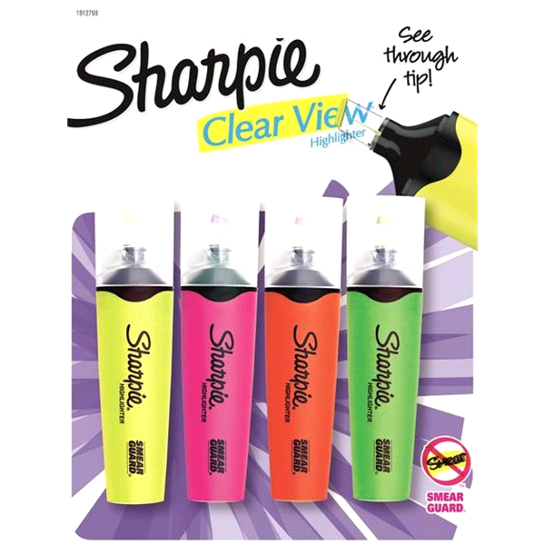 slide 1 of 1, Sharpie Clearview Highlighter Assorted Colors, 4 ct