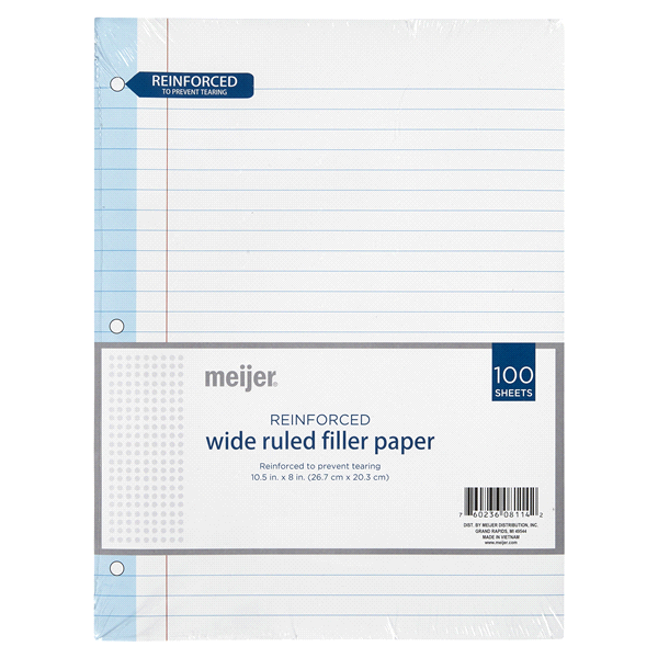 slide 1 of 1, Meijer Reinforced filler paper wide rule, 1 ct