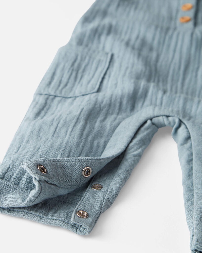 slide 4 of 4, Littleplanet Baby Organic Cotton Gauze Overalls in Blue Creek Blue Creek NB, 1 ct