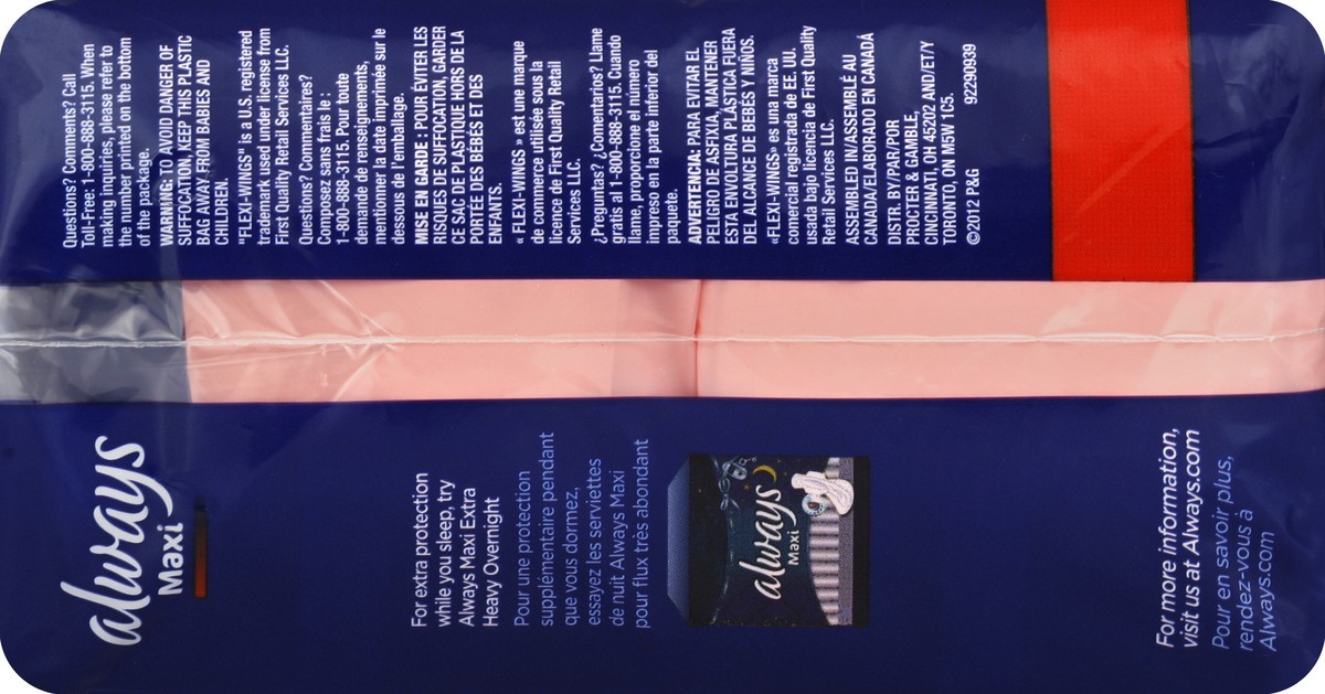 slide 5 of 7, Always Maxi Pads Size 3 Extra Long Super Absorbency Unscented With Wings, 33 ct