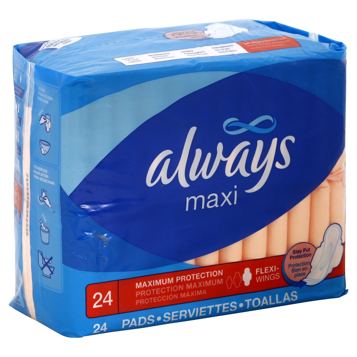 slide 7 of 7, Always Maxi Pads Size 3 Extra Long Super Absorbency Unscented With Wings, 33 ct