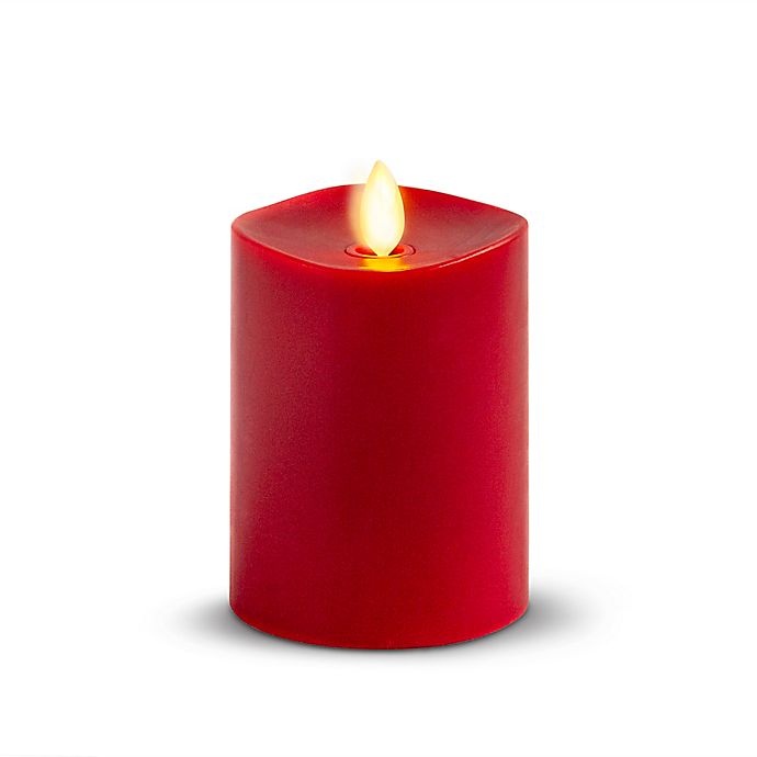 slide 1 of 1, Luminara Real-Flame Effect Pillar Candle - Burgundy, 4 in