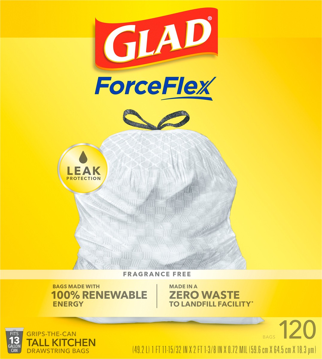 slide 6 of 9, Glad Forceflex Tall Kitchen Drawstring Trash Bags, 120 ct