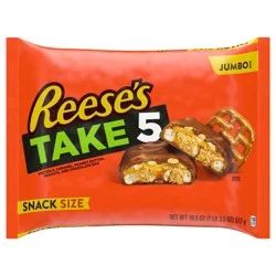 Reese's Take 5 Pretzel, Peanut and Chocolate Snack Size, Halloween Candy Jumbo Bag, 19.5 oz