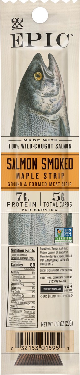 slide 3 of 9, EPIC Smoked Salmon Snack Strip, Wild Caught, 0.8oz, 0.8 oz