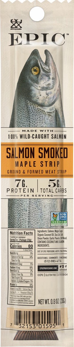 slide 6 of 9, EPIC Smoked Salmon Snack Strip, Wild Caught, 0.8oz, 0.8 oz