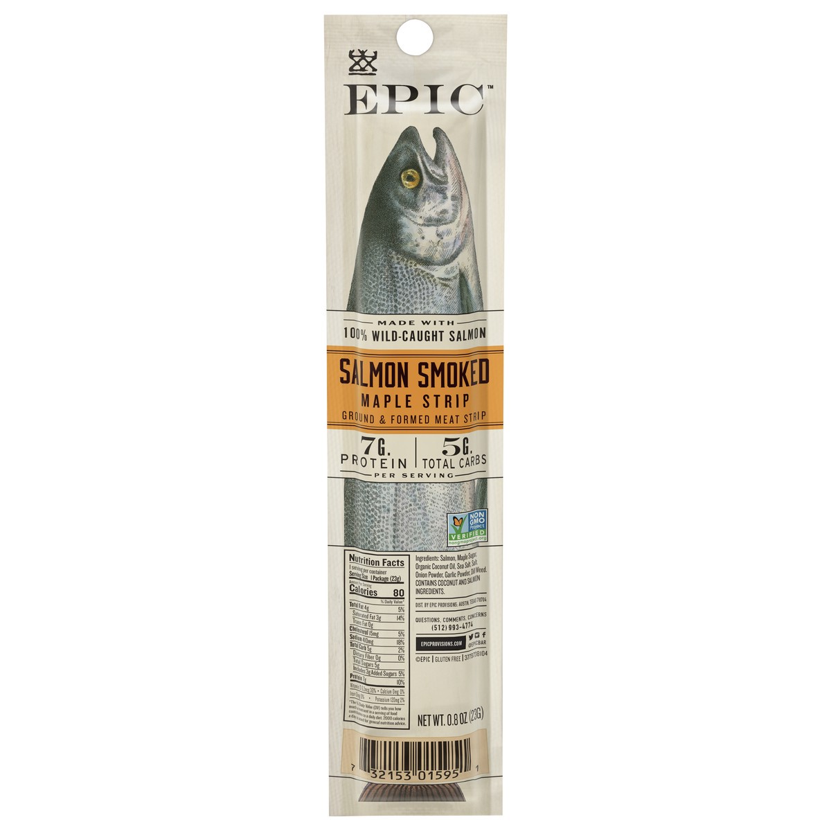 slide 1 of 9, EPIC Smoked Salmon Snack Strip, Wild Caught, 0.8oz, 0.8 oz