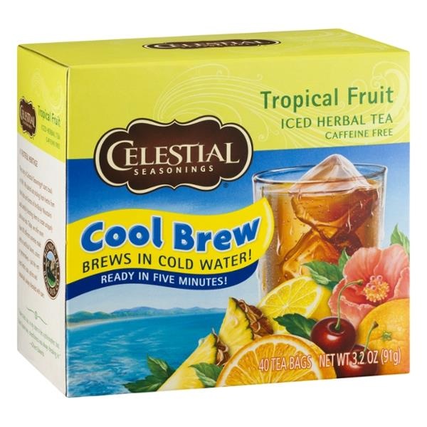 slide 1 of 1, Celestial Seasonings Herbal Tea Caffeine Free Cool Brew Iced Tropical Fruit, 40 ct