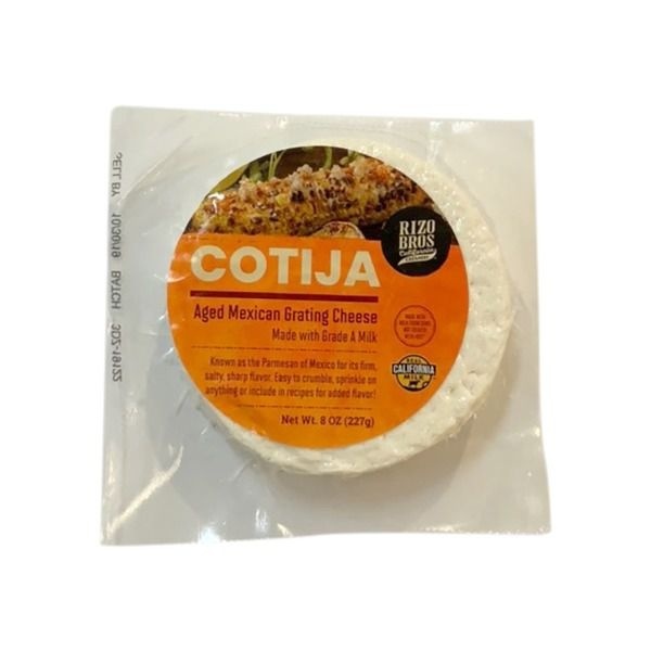 slide 1 of 1, Rizo Bros Creamery Cotija Aged Mexican Grating Cheese, 8 oz