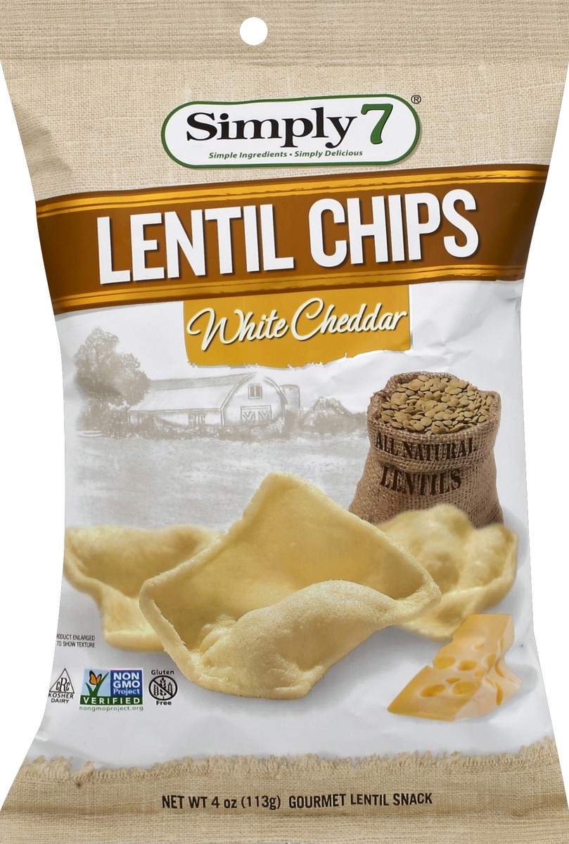 slide 3 of 3, Simply7 Lentil Chips White Cheddar, 4 oz