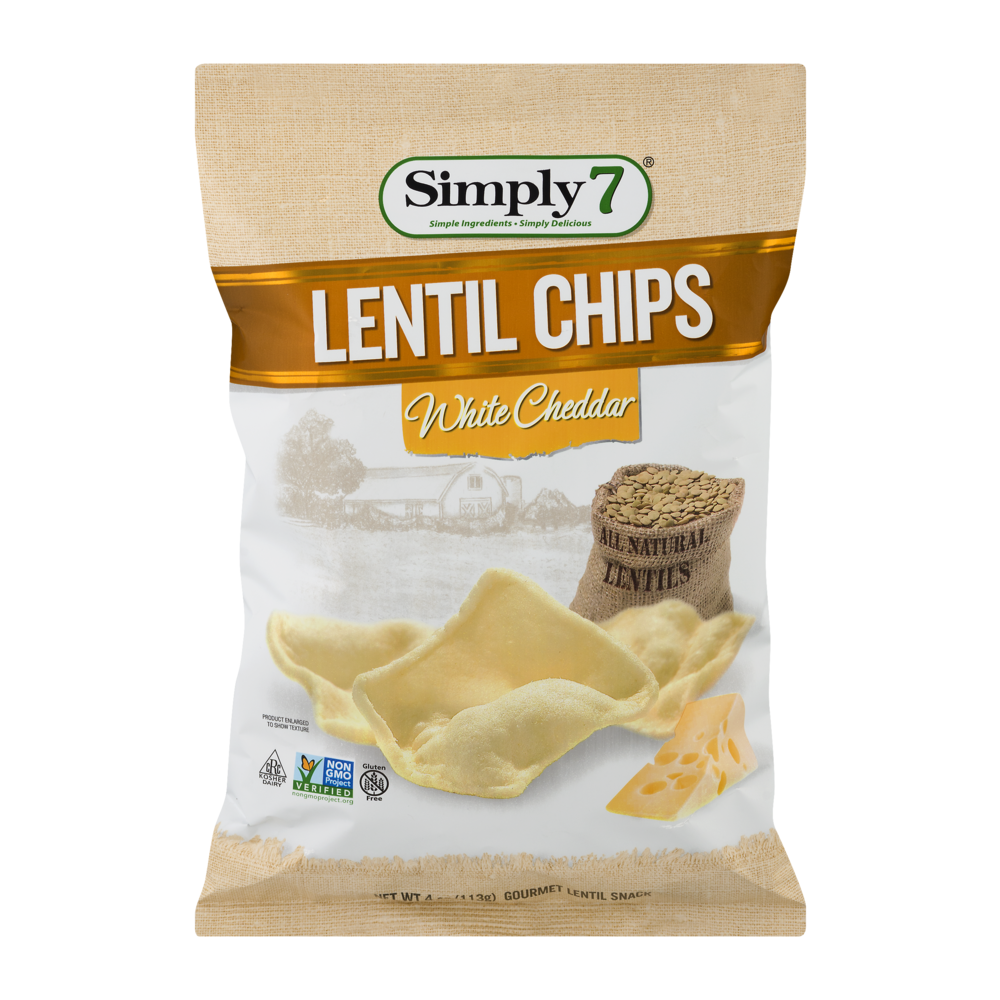 slide 1 of 3, Simply7 Lentil Chips White Cheddar, 4 oz