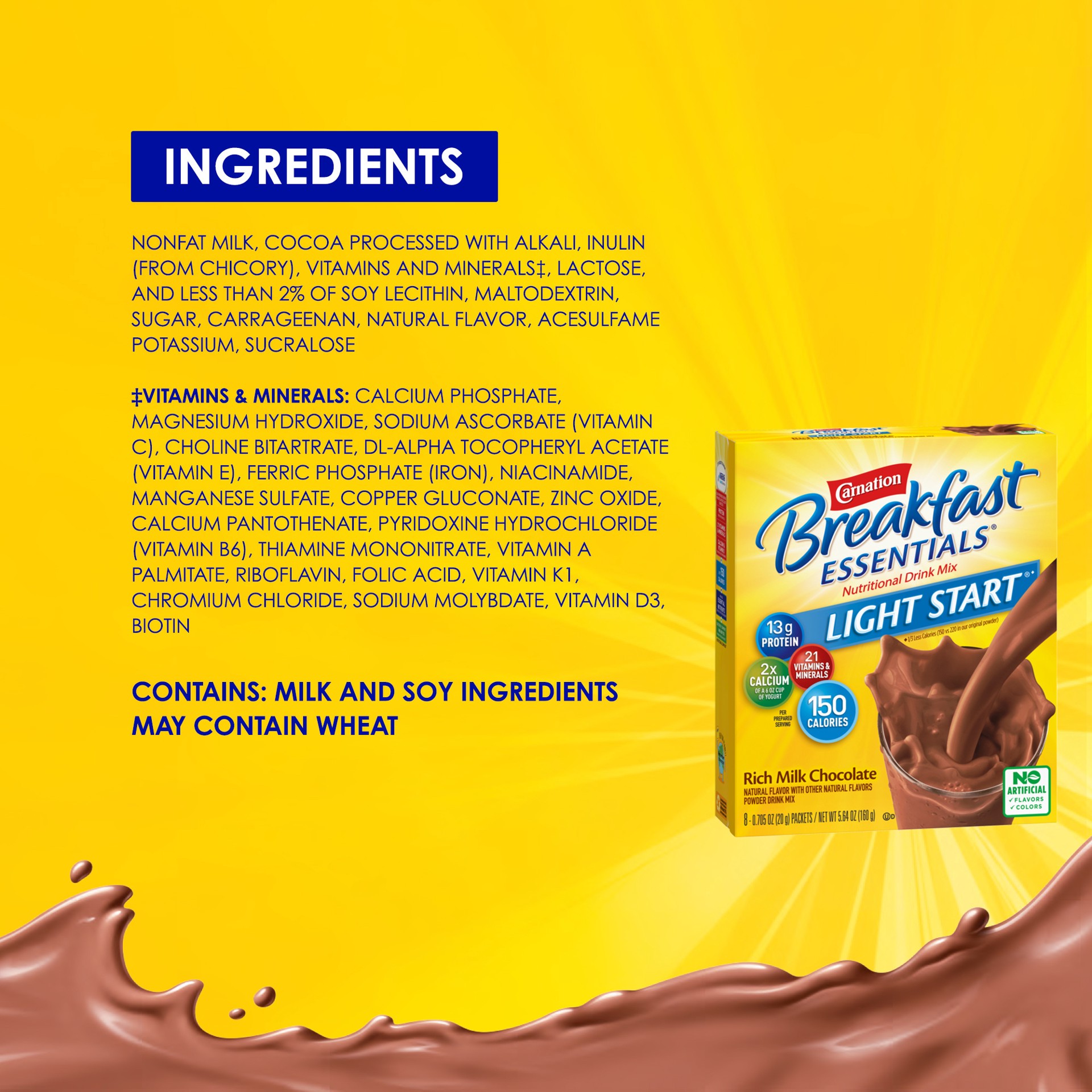 slide 3 of 5, Carnation Breakfast Essentials Light Start Rich Milk Chocolate, 8 ct; 0.705 fl oz