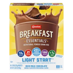 Carnation Breakfast Essentials Light Start Nutritional Drink Mix, Rich Milk Chocolate, 8 Count Box