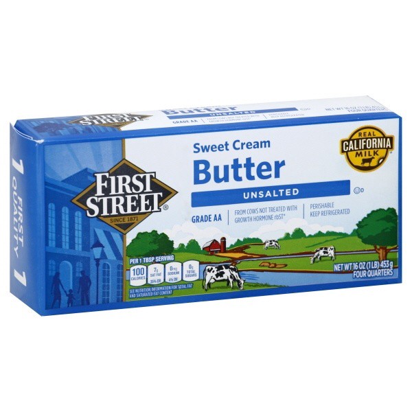 slide 1 of 1, First Street Unsalted Butter, 1 lb
