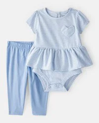 Carter's Baby Girl Stripe Bodysuit & Pant Set - Blue - 12M