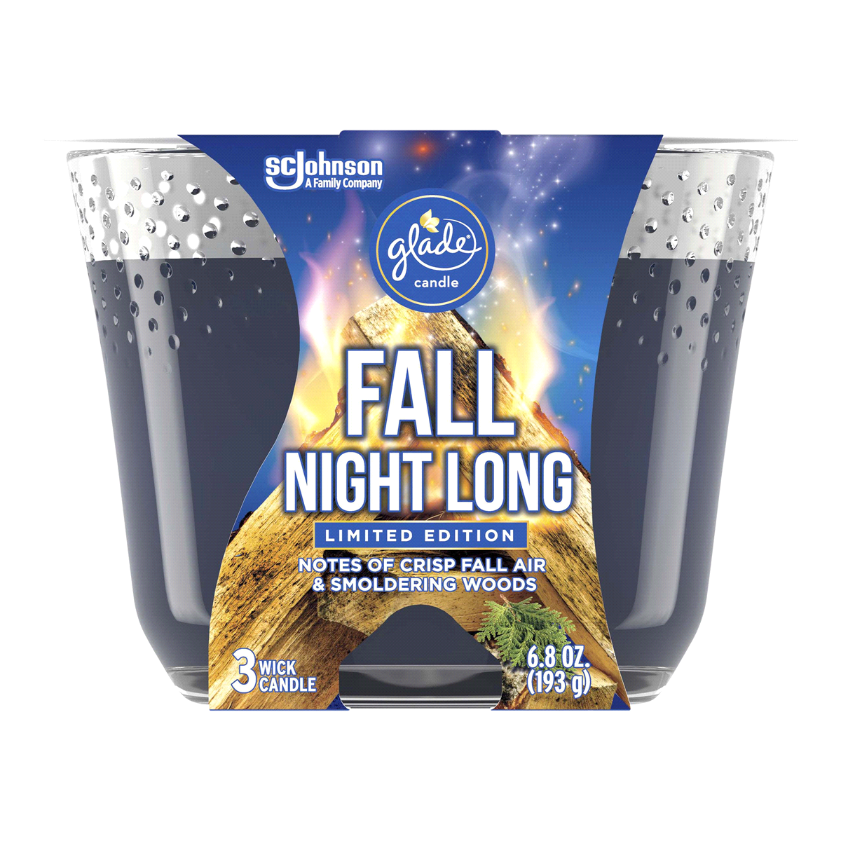 slide 1 of 1, Glade Three-Wick Candle Fall Night Long, 6.8 oz