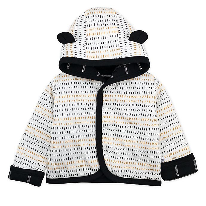 slide 1 of 6, The Honest Company Newborn Pencil Dash Reversible Quilted Hoodie - Grey/Yellow, 1 ct