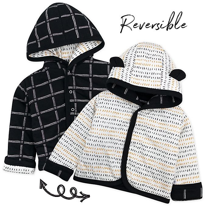 slide 6 of 6, The Honest Company Newborn Pencil Dash Reversible Quilted Hoodie - Grey/Yellow, 1 ct