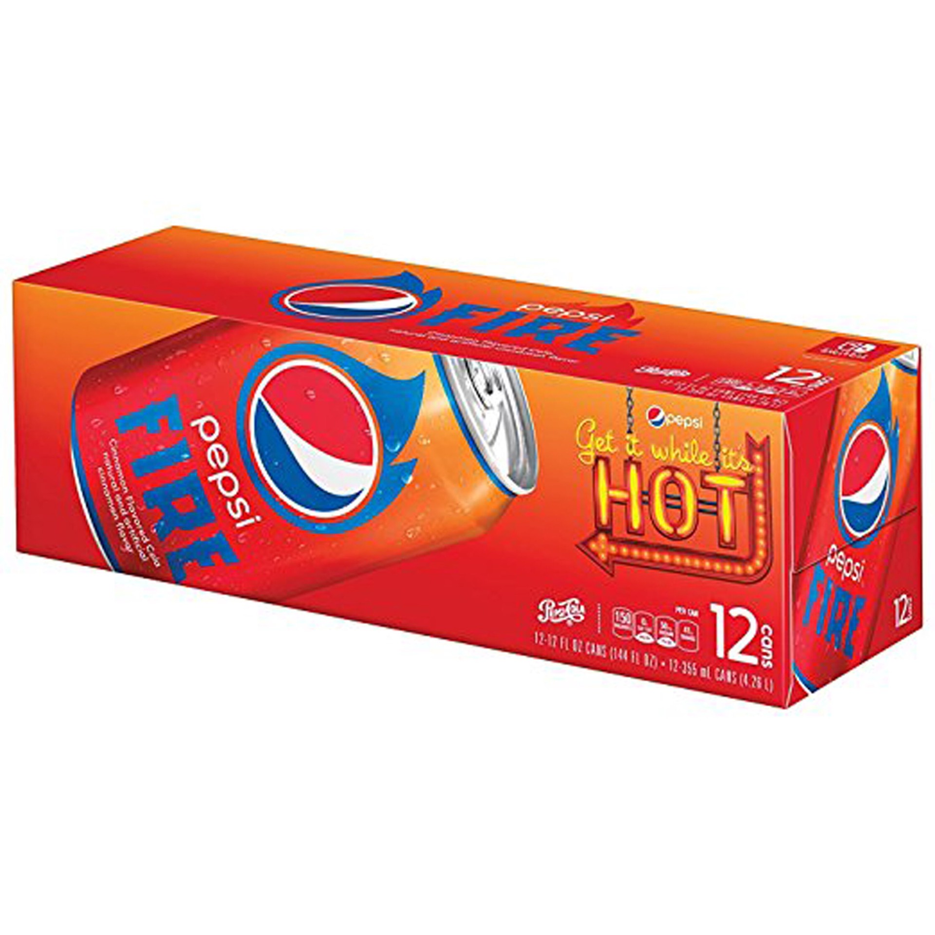 slide 1 of 1, Pepsi Fire Cola (12 - 12 Fluid Ounce) 144 Fluid Ounce 12 Pack Aluminum Can, 144 oz