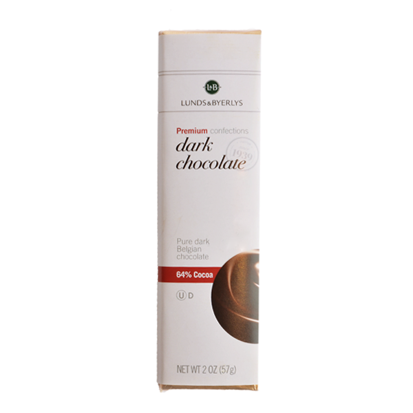 slide 1 of 1, L&B Pure 64% Dark Chocolate Bar, 2 oz