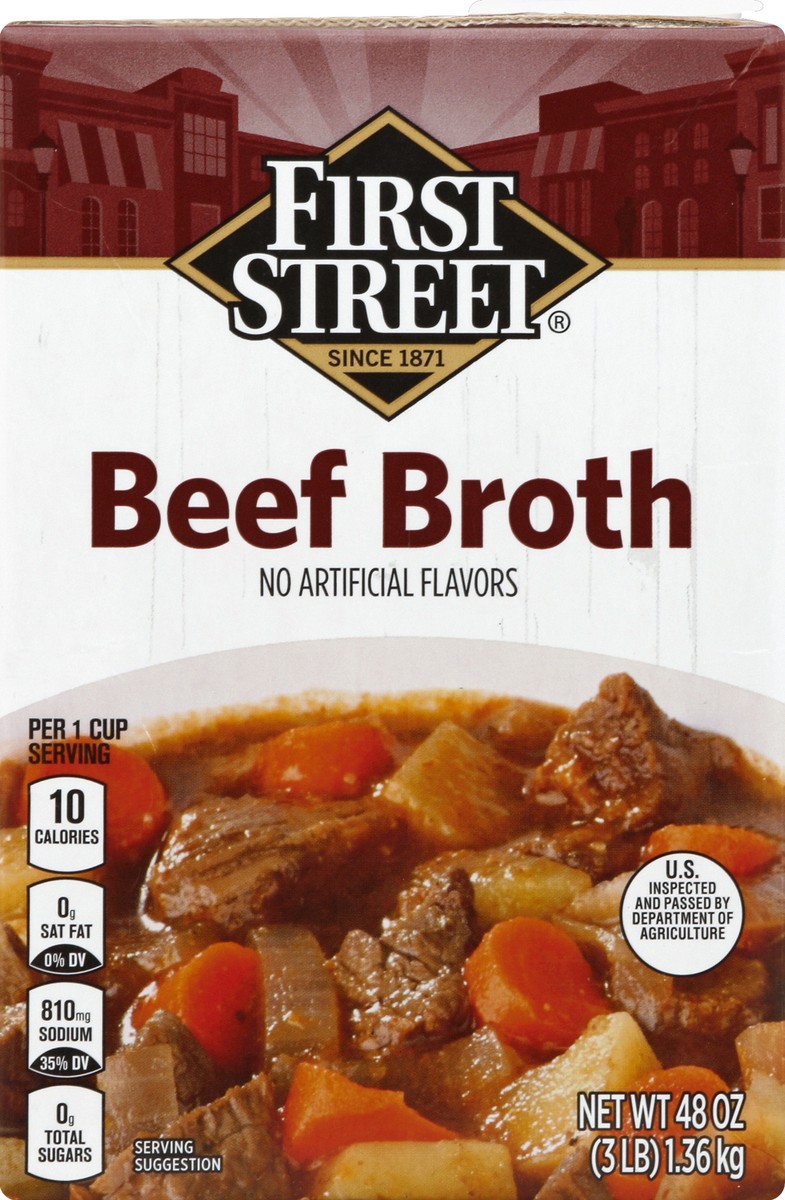 slide 3 of 6, First Street Beef Broth, 48 oz