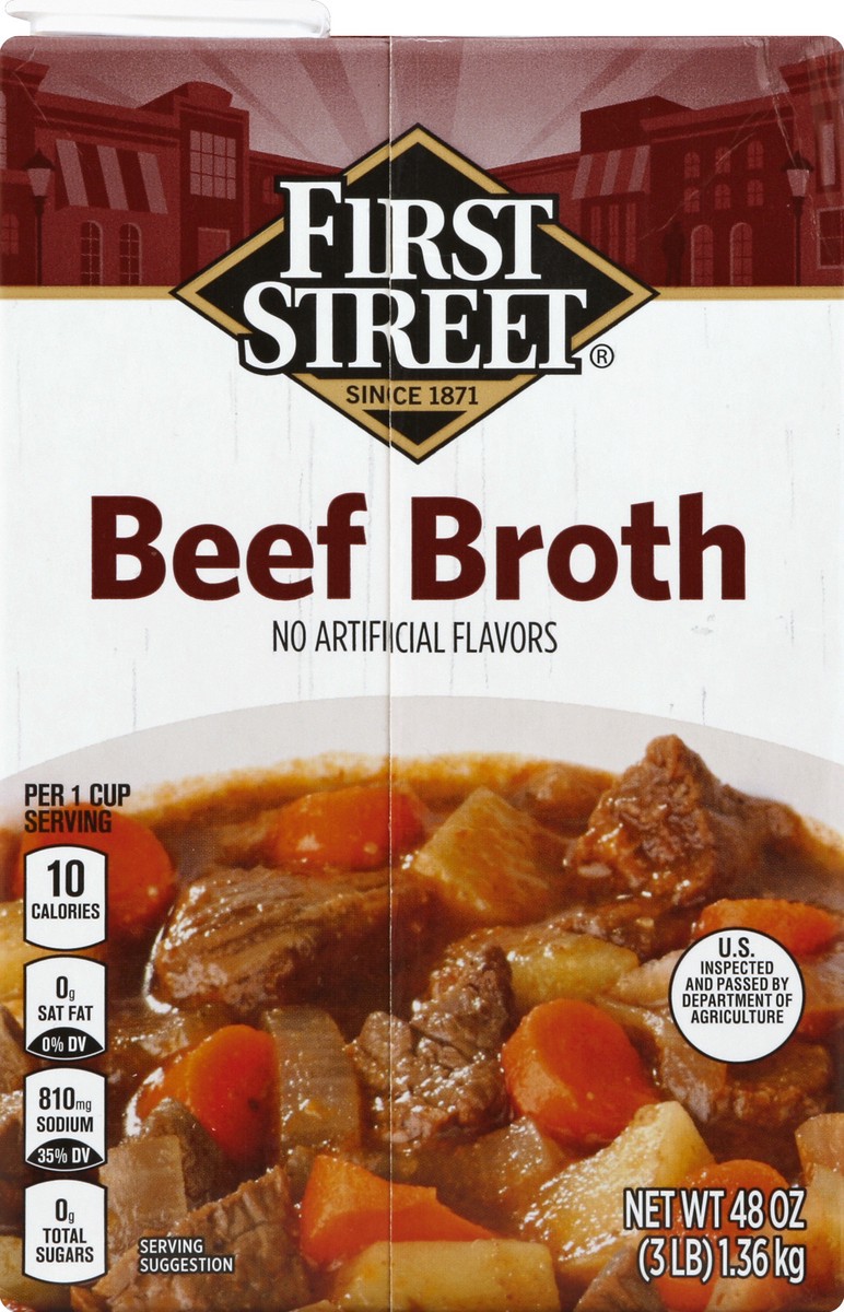 slide 4 of 6, First Street Beef Broth, 48 oz