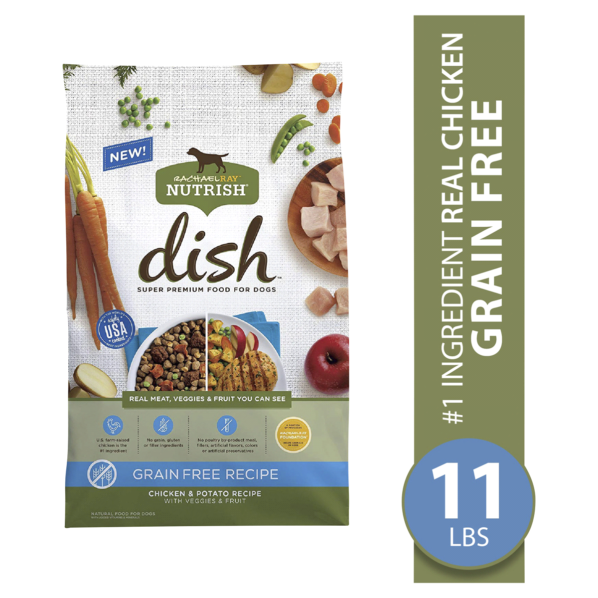 slide 1 of 1, Rachael Ray Nutrish DISH Natural Dry Dog Food, Grain Free Chicken & Potato Recipe with Veggies & Fruit, 11 lb