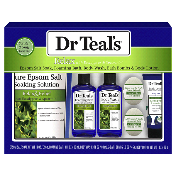 slide 1 of 1, Dr. Teal's Eucalyptus Pure Epsom Salt Soaking Solution Bath Set, 22.6 oz