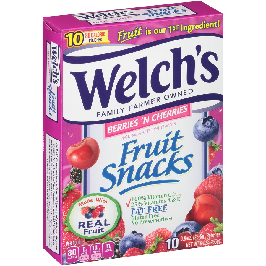 slide 2 of 8, Welch's Berries 'N Cherries Fruit Snacks, 10 ct 0.9 oz