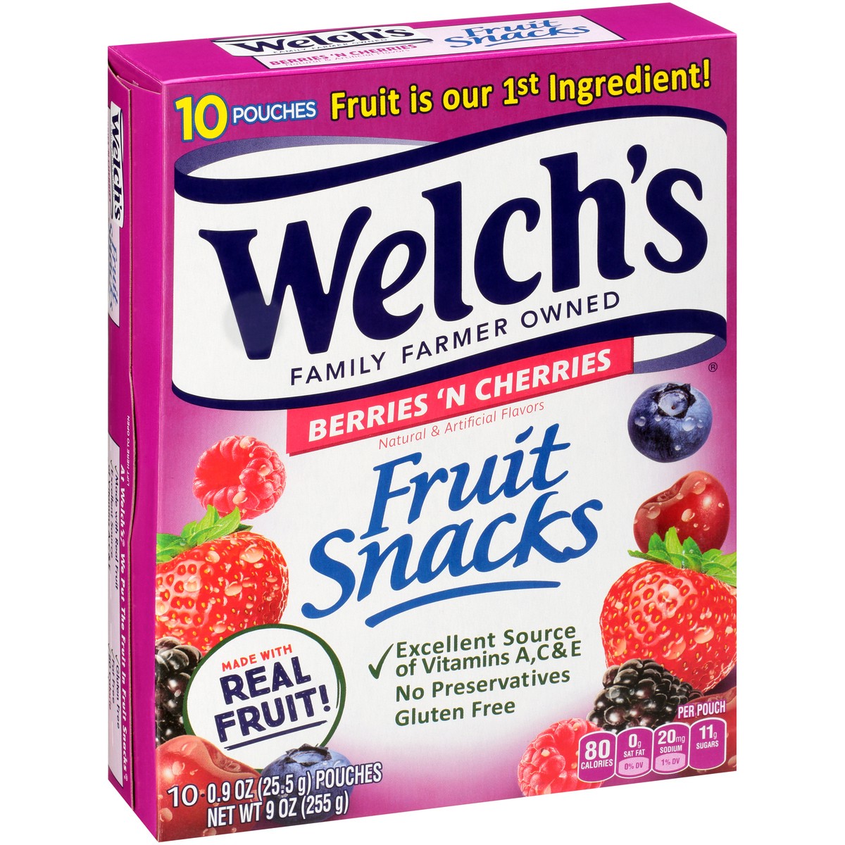 slide 2 of 9, Welch's Fruit Snacks, Berries N Cherries, 0.9 Ounces, 10 Pouches, 9 oz