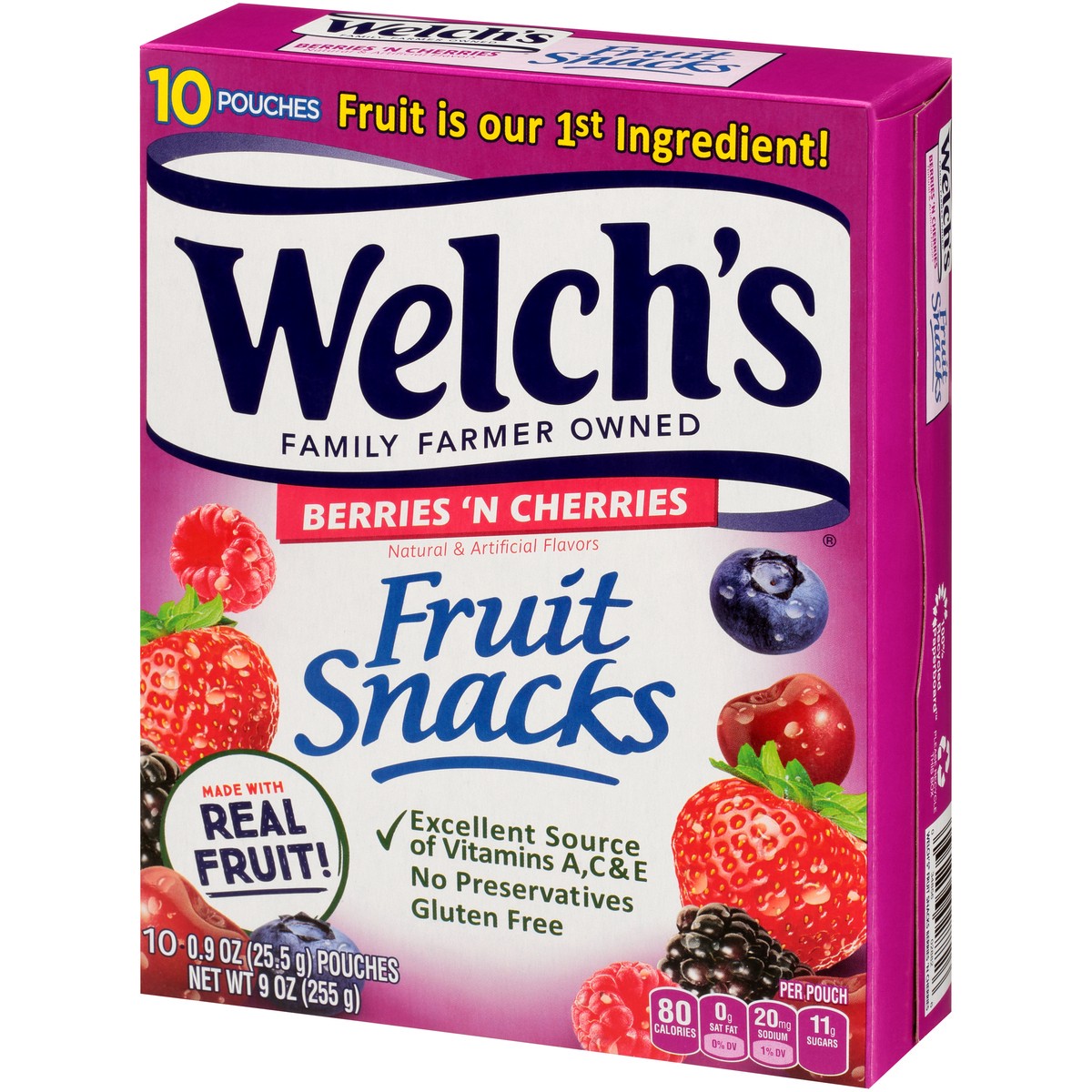 slide 3 of 9, Welch's Fruit Snacks, Berries N Cherries, 0.9 Ounces, 10 Pouches, 9 oz
