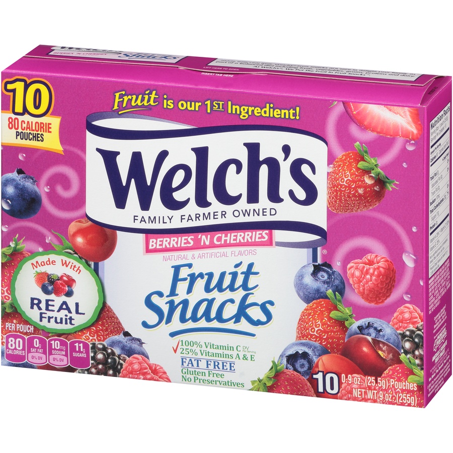 slide 3 of 8, Welch's Berries 'N Cherries Fruit Snacks, 10 ct 0.9 oz