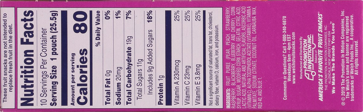 slide 4 of 9, Welch's Fruit Snacks, Berries N Cherries, 0.9 Ounces, 10 Pouches, 9 oz